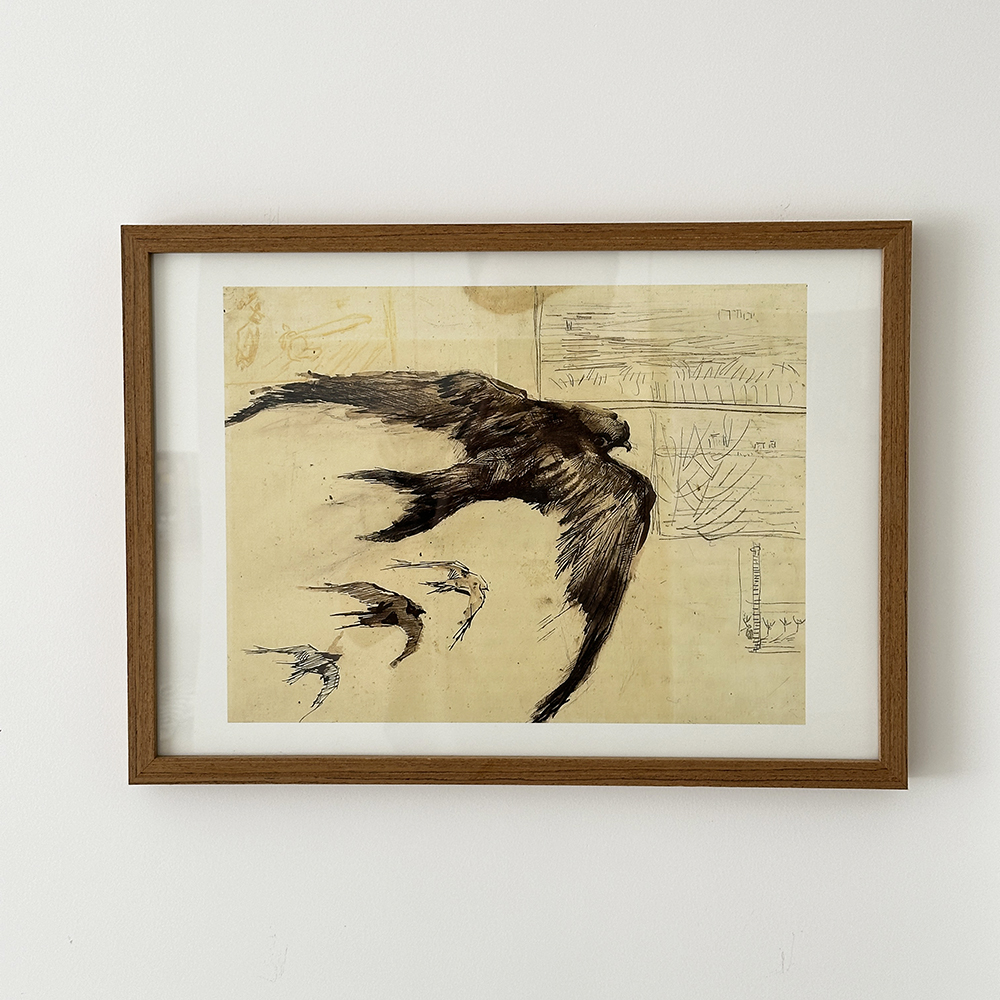 文森特·梵高《风景速写四首雨燕》后印象主义素描手稿实木装饰画图片