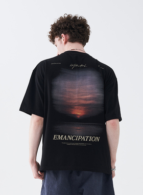 harsh and cruel 落日电影感排版手写字潮流街头os印花短袖T恤