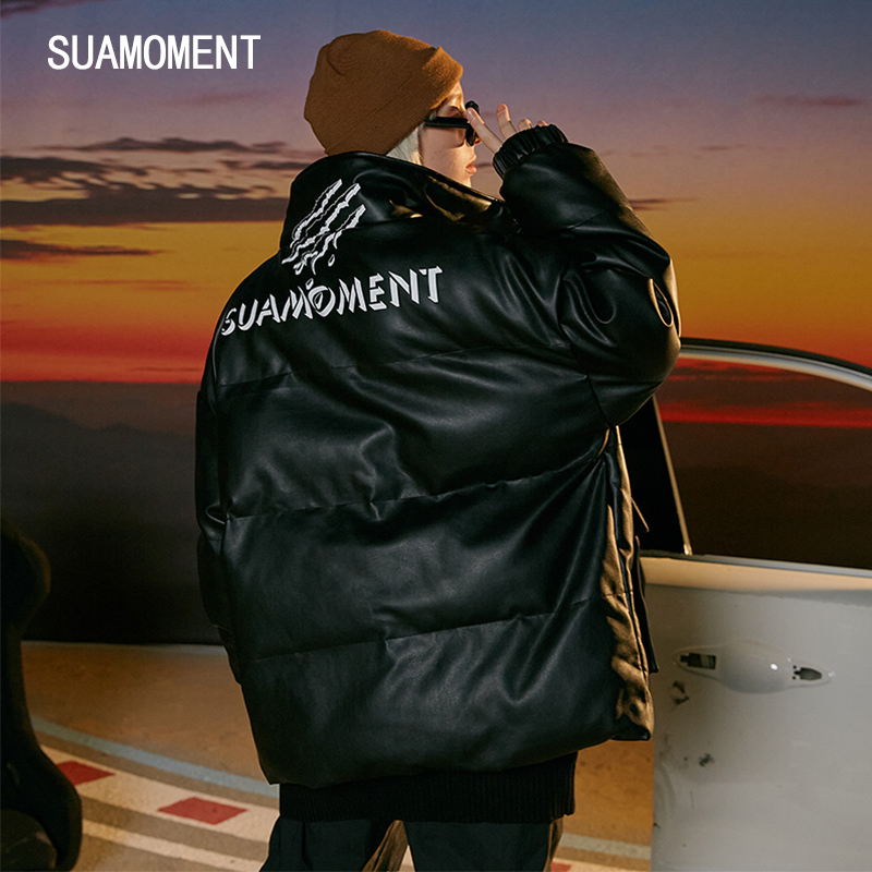 suamoment抓痕立体pu情侣款棉衣