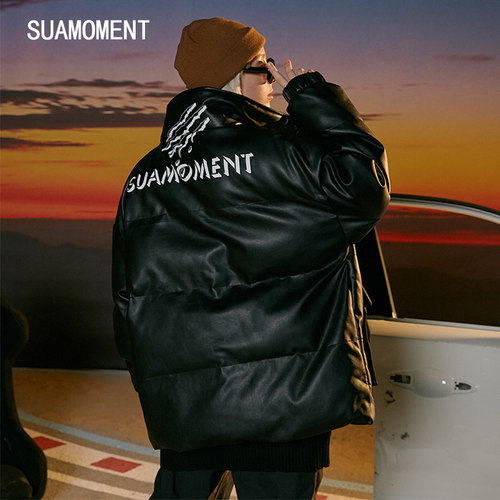 suamoment抓痕立体pu情侣款棉衣