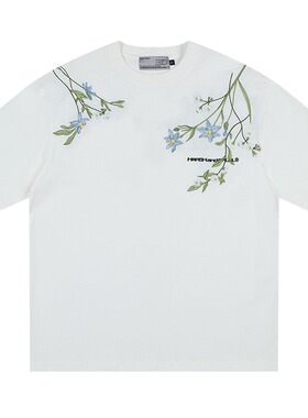 HACR丨harshandcruel万针刺绣植物系莫奈花园百搭宽松潮牌短袖T恤