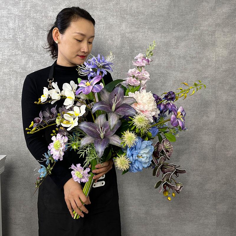 复古风假花花束仿真花高端花艺百合绢花芍药民宿自然风客厅装饰花