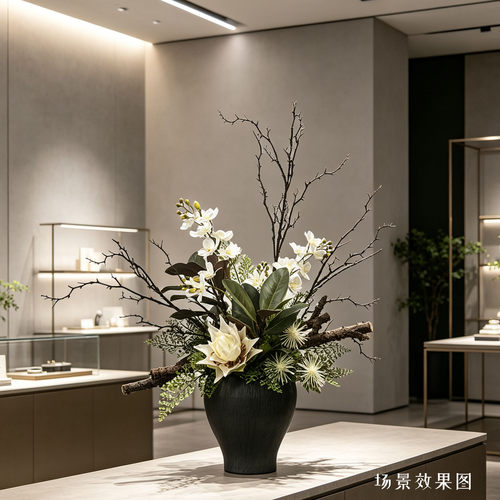 禅意风玄关端景台仿真花新中式国风装饰花服装店假花橱窗陈列花艺
