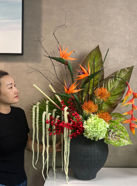 新中式禅意仿真花艺摆件套装