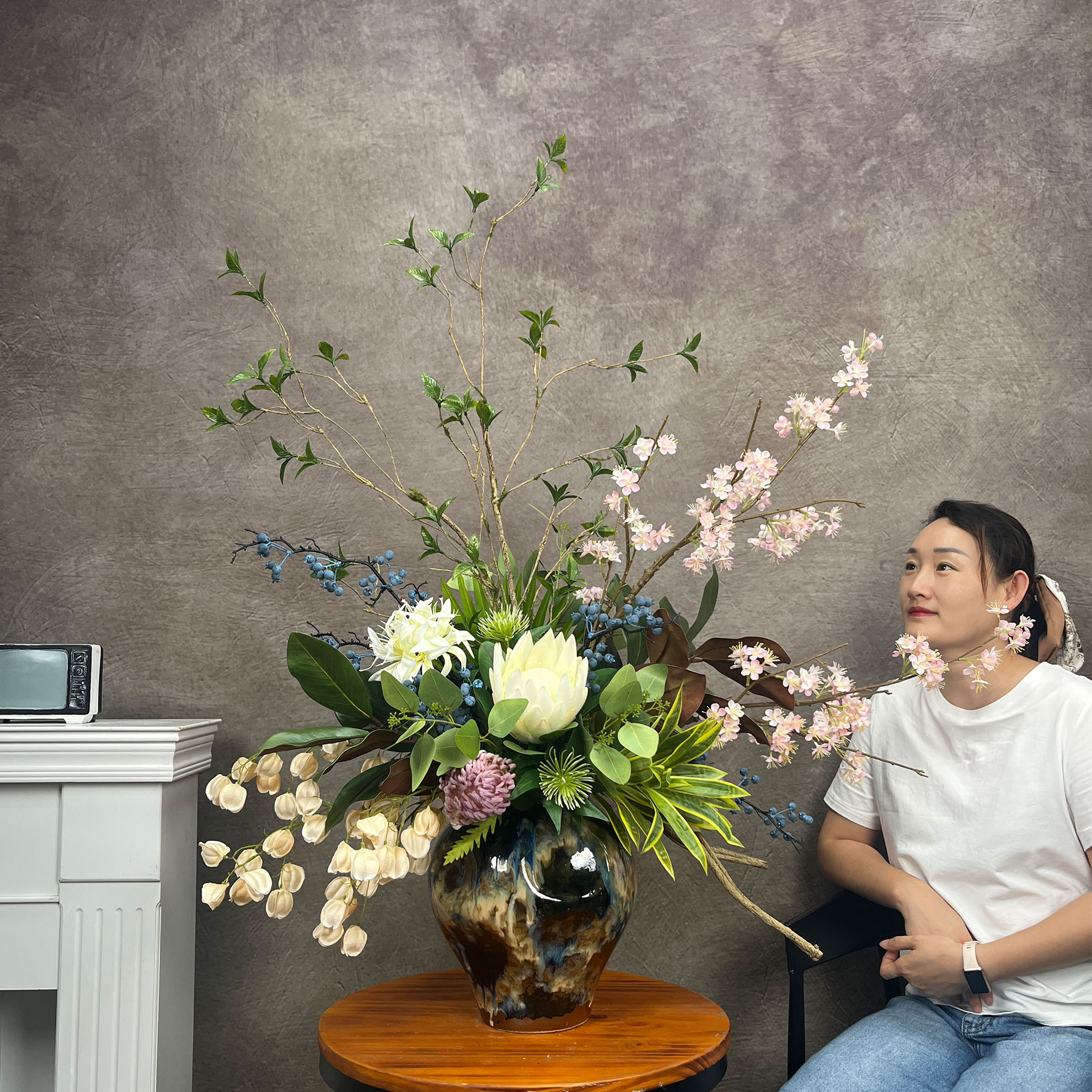 中古风假花仿真花摆设客厅高级感逼真仿生花诧寂风摆设花假花套装