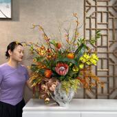 诧寂风酒店大堂仿真花别墅摆设大气插花装 饰花样板间大型假花套装