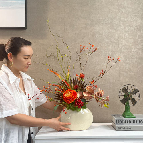 新中式假花仿真花摆设客厅高级感桌面摆花精致仿生花复古风装饰花