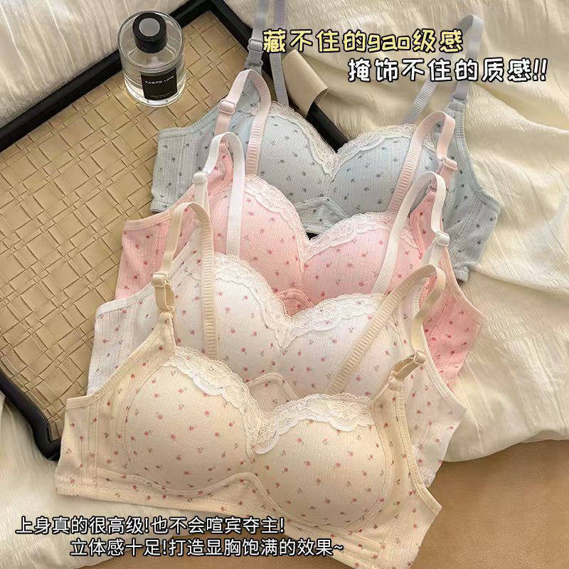 新款少女碎花内衣女士小胸聚拢透少女文胸