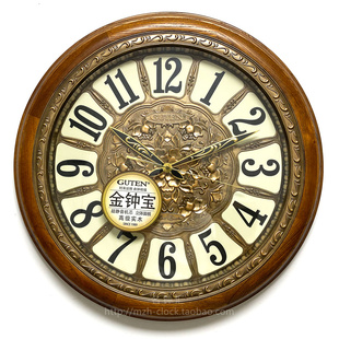 GUTEN金钟宝钟表客厅欧式 实木静音壁钟铜饰花开富贵大挂钟GD931
