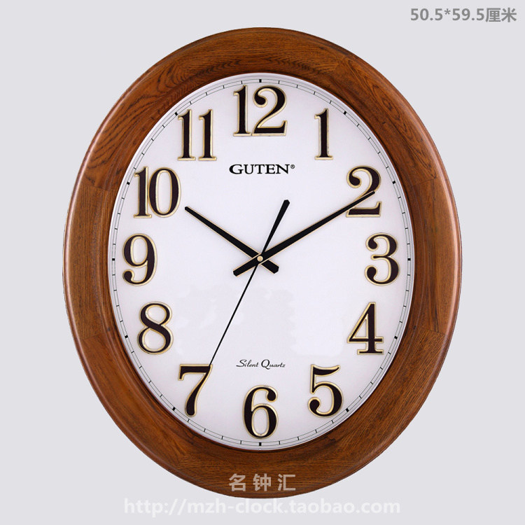 GUTEN金钟宝钟表客厅欧式静音石英壁钟别墅椭圆实木大挂钟GD940-1