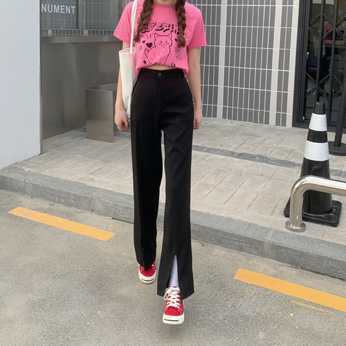 Real shot spring and summer Korean loose casual pants, wide split, straight suit, wide leg pants, real price