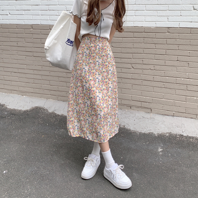 Real price Korean version loose and thin medium length half length floral skirt