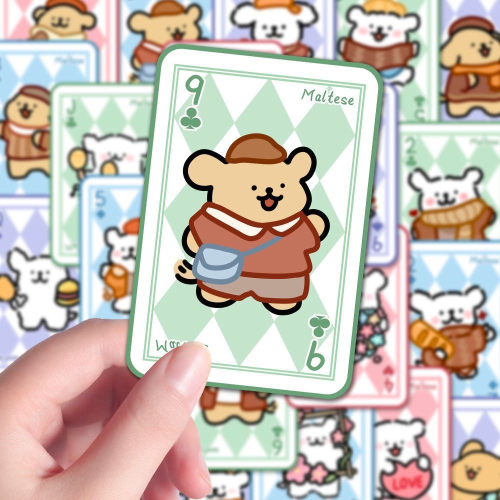 新款张线条小狗扑克牌周边贴纸可爱超萌小动物自粘防水贴画手账本