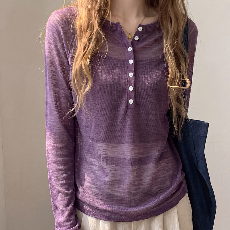 薄纱微透防晒罩衫宽松长袖上衣女