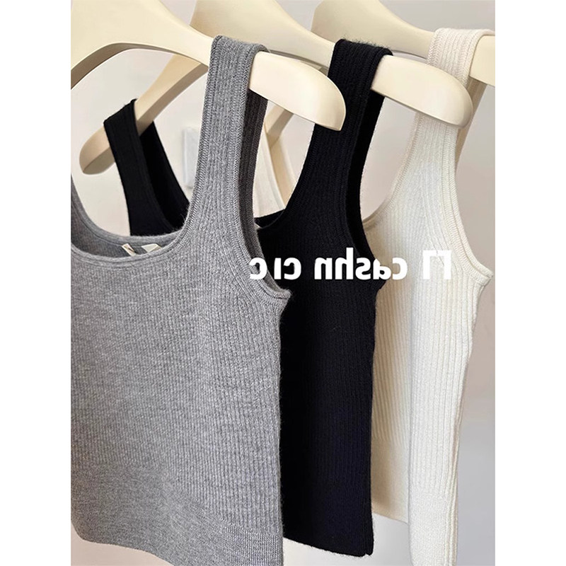 纯色方领针织吊带背心女夏季高级感工字内搭打底衫短款无袖小上衣