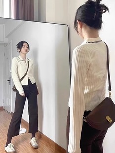 奶白色小香风翻领毛衣外套女秋冬高级感长袖 上衣 正肩polo针织开衫