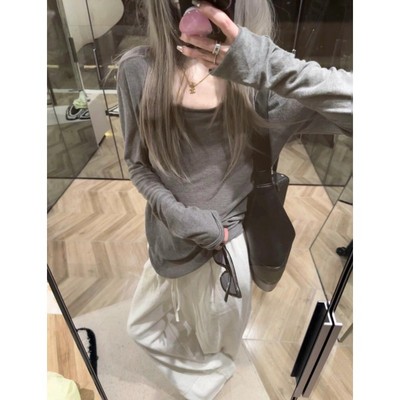 慵懒大领口U领长袖针织打底内搭