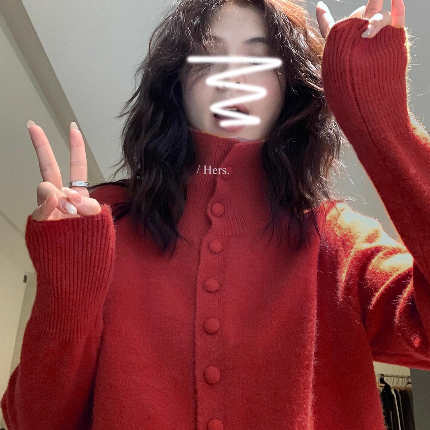 慵懒红色高领毛衣外套女秋冬氛围感穿搭内搭宽松针织开衫韩系上衣