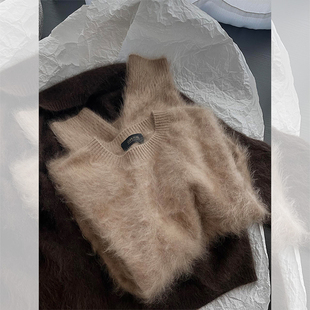 老钱风咖色圆领毛衣女秋冬美拉德穿搭内搭打底针织羊绒衫气质上衣