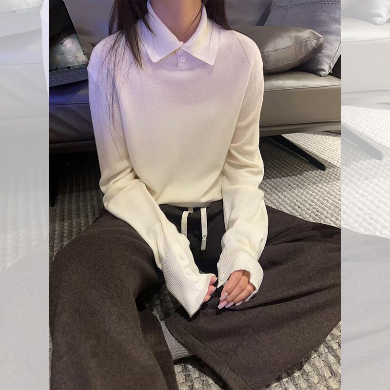 polo领针织打底衫宽松内搭短上衣