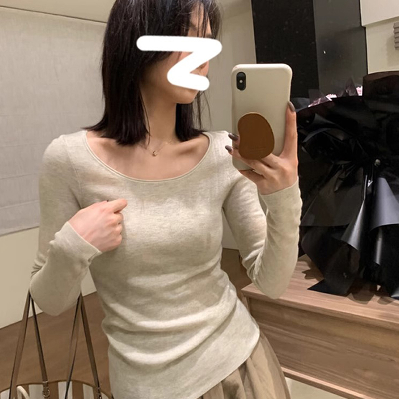 大领口羊毛针织打底衫老钱风上衣