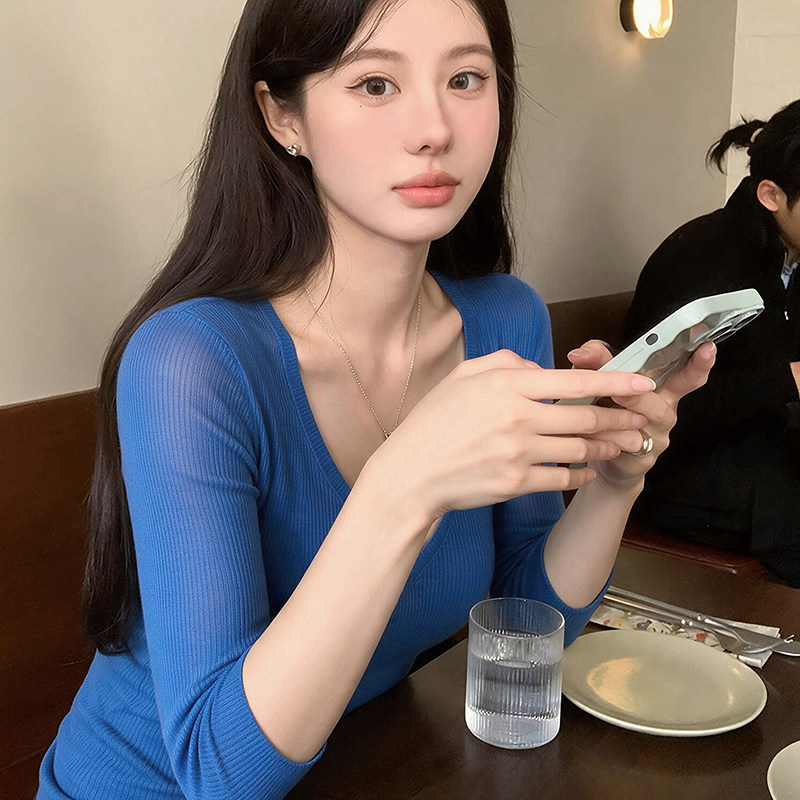 高智感v领中袖t恤修身半袖上衣薄