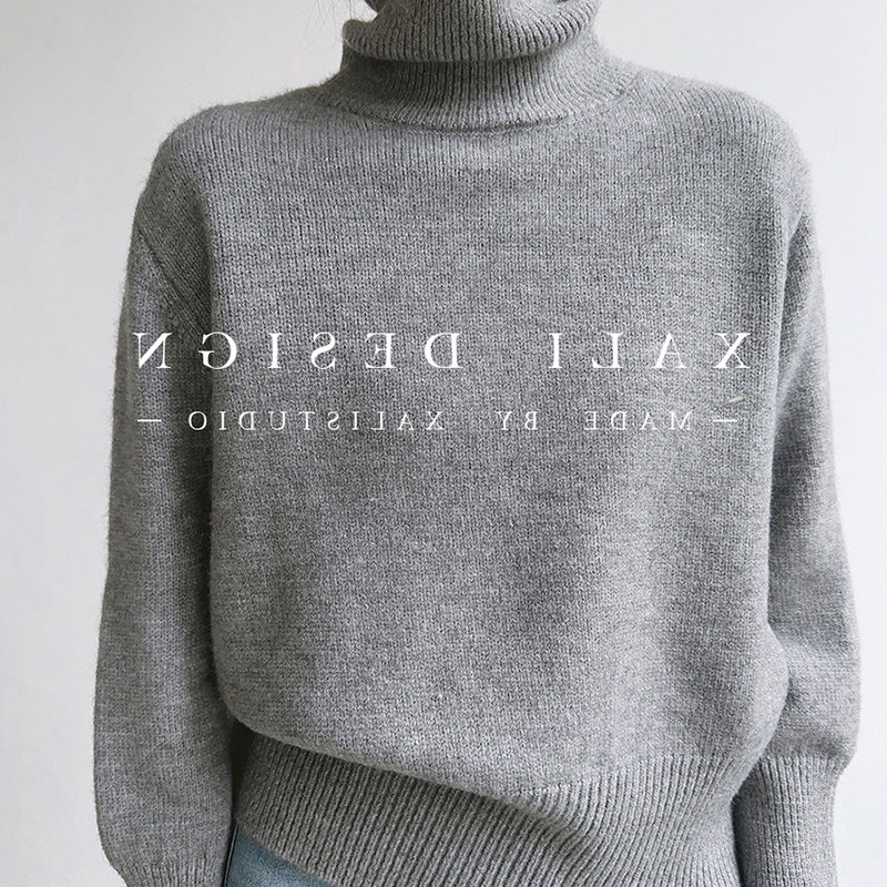 高级感灰色加厚高领毛衣女秋冬可外穿内搭休闲宽松针织衫气质上衣