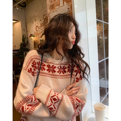 圣诞穿搭费尔岛浣熊绒毛衣针织衫