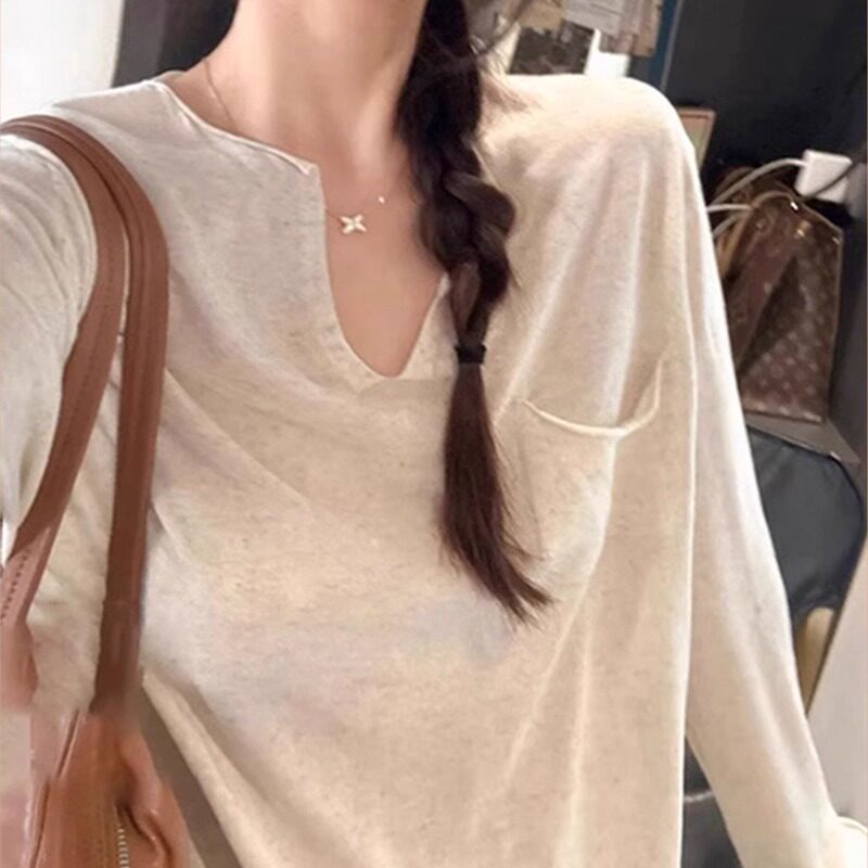 松弛感冰丝针织防晒罩衫长袖t恤