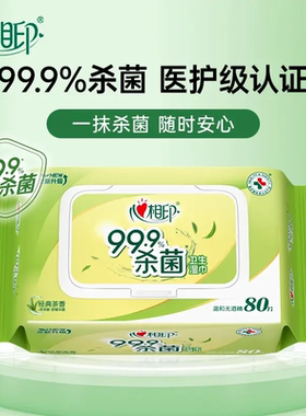 心相印卫生湿巾温和清洁便携湿纸巾家用加大实惠装无酒精80抽茶香
