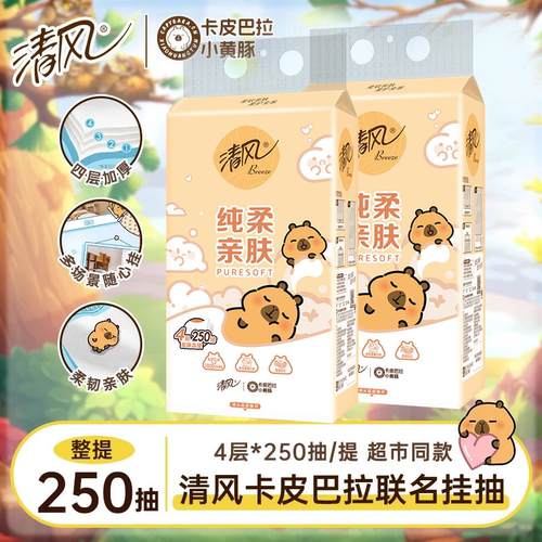清风卡皮巴拉悬挂式抽纸4层250抽整提挂抽擦手纸面巾纸家庭实惠装