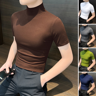半高领打底衫男款短袖夏季薄款2026新款修身内搭半袖冰丝男0316k