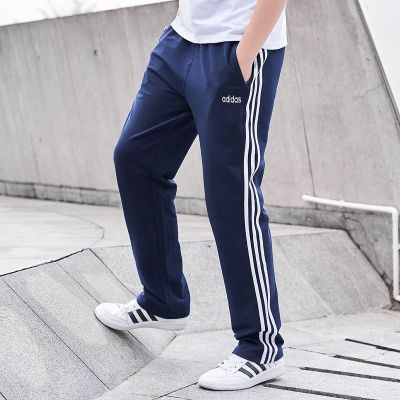 阿迪达斯蓝色运动裤男裤直筒长裤