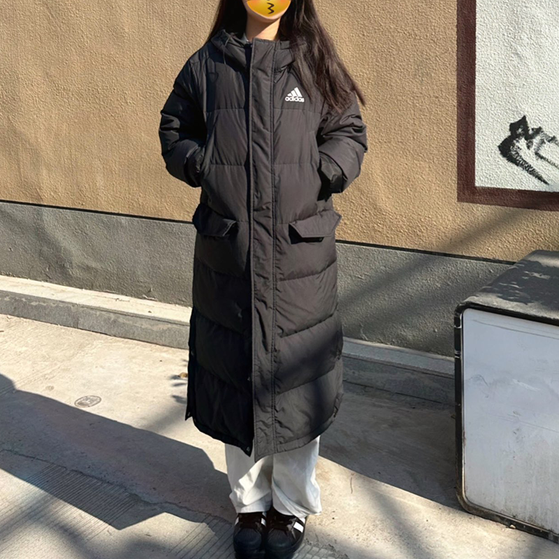 阿迪达斯男女保暖连帽长款羽绒服