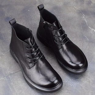 秋冬马丁靴男真皮头层牛皮高帮休闲皮靴商务皮鞋防滑耐磨中帮靴子