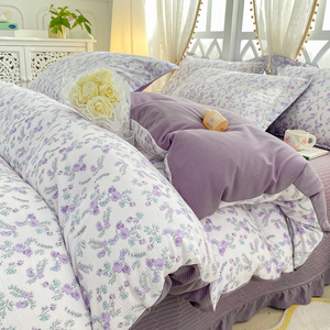 床盖2024新款四季通用泡泡棉四件套带裙边春夏榻榻米防滑高端床单