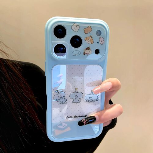 韩系ins海盐蓝波点卡通三只小象适用iPhone17promax手机壳苹果15pro新款16大视窗13女14硬壳15可爱防摔保护套