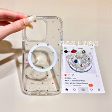 韩风ins透明细闪宝石爱心闪粉磁吸支架适用iPhone16promax手机壳苹果15pro新款14超好看13小众女16防摔保护套