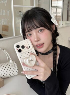 韩系ins气质奶白复古波点蝴蝶结爱心支架适用iPhone17promax手机壳苹果15pro新款14校长13女款16防摔17保护套
