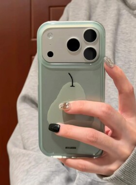 韩系ins绿底绿梨子黑色英文适用iPhone17promax手机壳苹果15pro新款14高级小众13女款16双层17全包防摔保护套