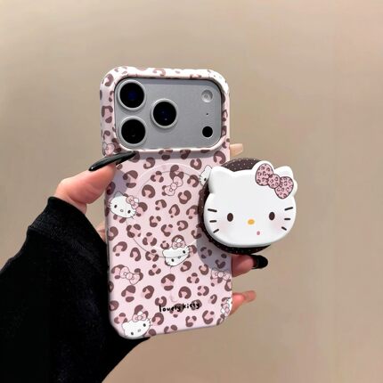 韩系ins甜酷辣妹粉色豹纹KT猫磁吸支架适用iPhone17promax手机壳苹果15pro新款17pro菲林硬壳16pro半包保护套