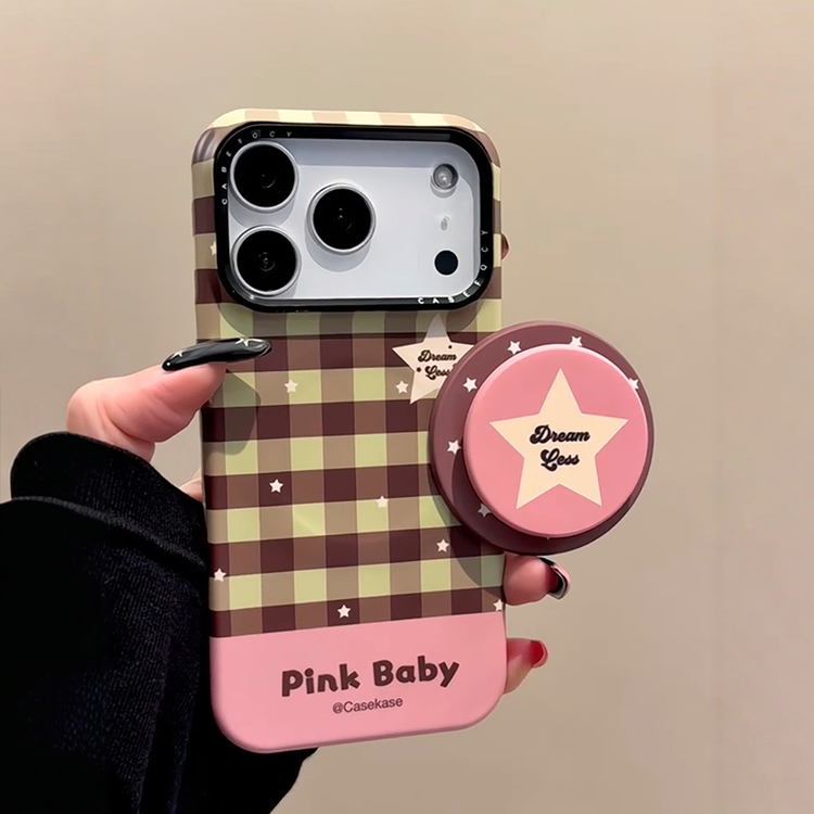 韩系ins撞色棋盘格星星磁吸支架适用iPhone17promax手机壳苹果15pro新款14超好看13女款16小众半包菲林保护套