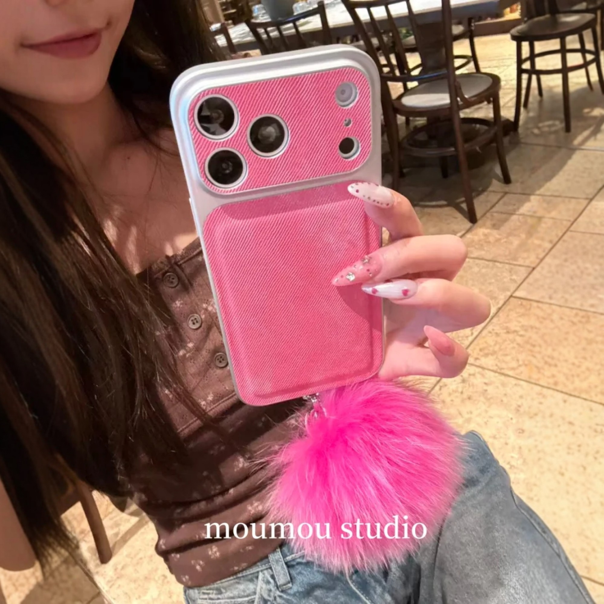 韩风ins高级感粉色牛仔纹毛球挂绳适用iPhone17promax手机壳苹果15pro新款14网红超火13女款16创意防摔保护套,3C数码配件,手机保护套/壳,淘宝优惠券,粉丝福利购,淘宝优惠卷