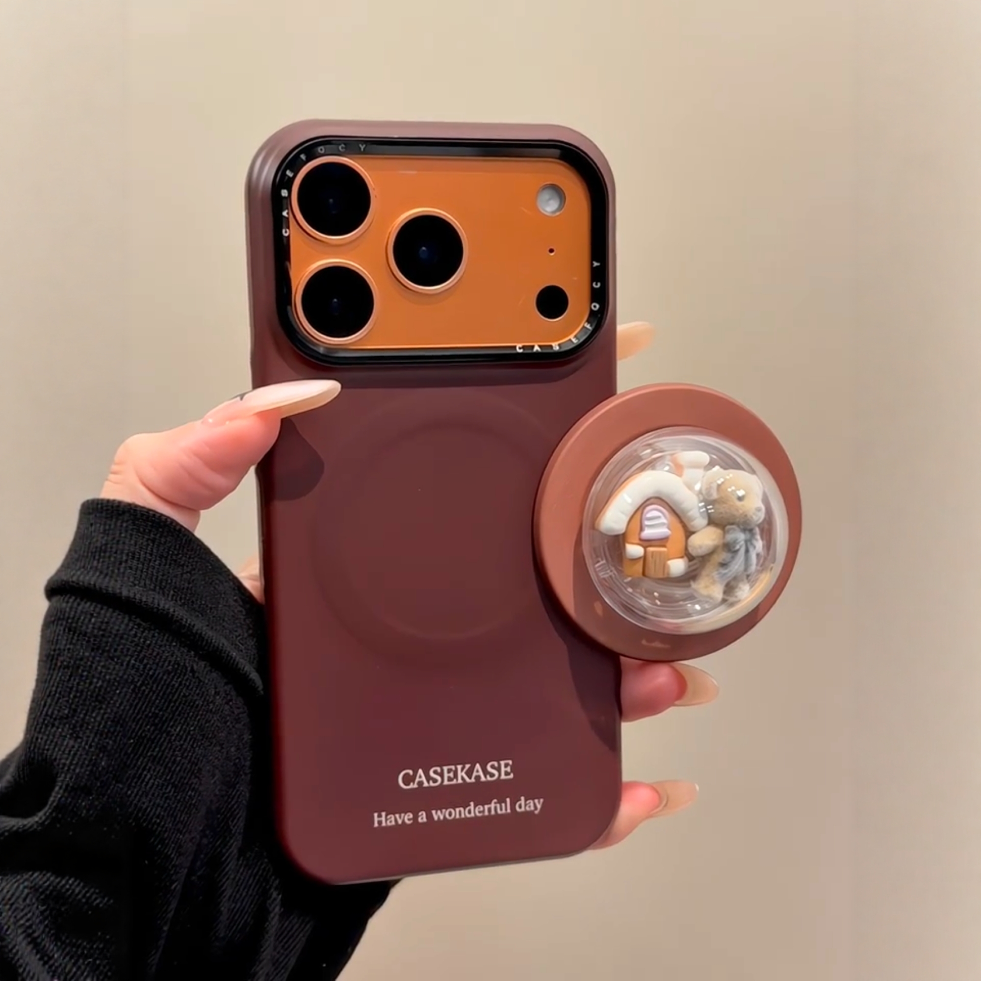 韩系ins棕色卡通小熊房屋磁吸支架适用iPhone17promax手机壳苹果15pro新款16菲林13女14硬壳15半包防摔保护套