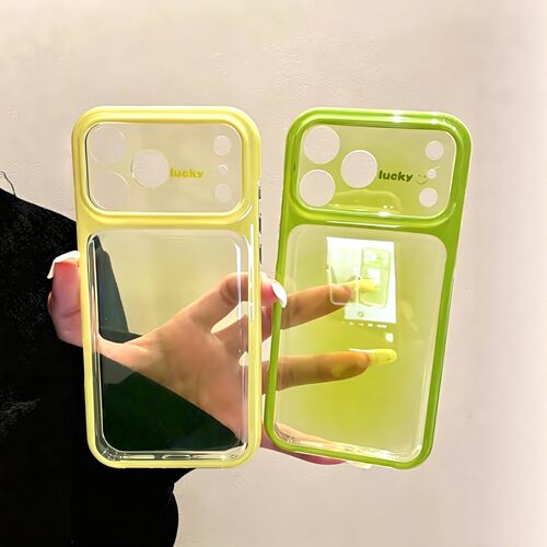 极简ins柠檬黄牛油果绿半透大视窗适用iPhone17promax手机壳苹果15pro新款14创意13女款16高级感17防摔保护套