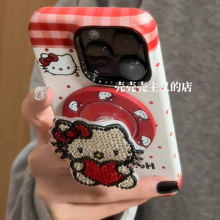 14超好看13少女款 韩系ins闪钻小猫粉条蝴蝶结美乐蒂磁吸支架适用iPhone16promax手机壳苹果15pro新款 16保护套