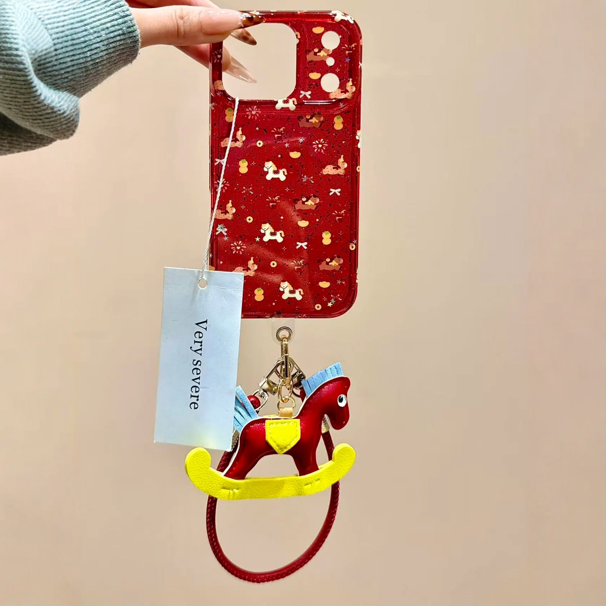 新年ins红色亮片元宝柿子小马手拎绳适用iPhone17promax手机壳苹果15pro新款16创意13女款14卡通15防摔保护套,3C数码配件,手机保护套/壳,淘宝优惠券,粉丝福利购,淘宝优惠卷