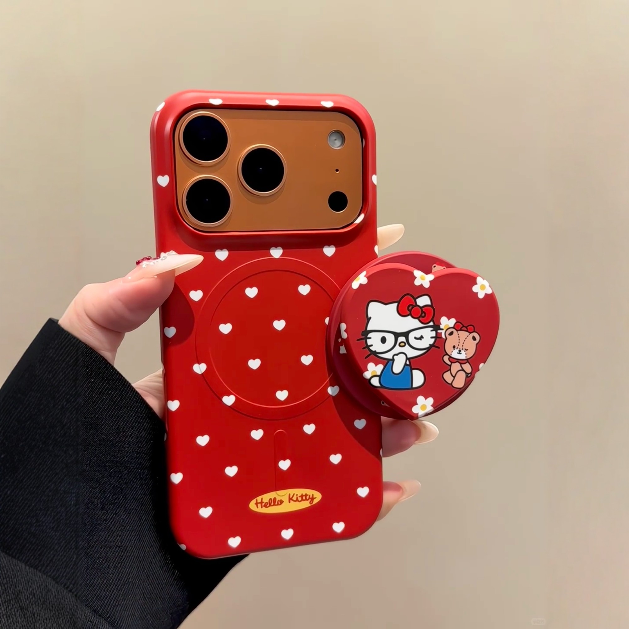日韩ins红底白色爱心可爱kt猫磁吸支架适用iPhone17promax手机壳苹果15pro新款16菲林13女14硬壳15防摔保护套