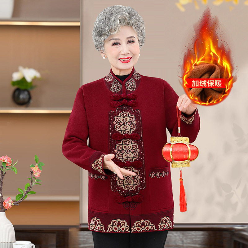 妈妈加厚套装奶奶装开衫
