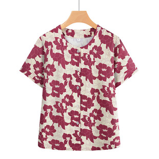 薄款 夏季 大码 短袖 奶奶外穿休闲人造棉上衣 宽松开衫 棉绸中老年女装